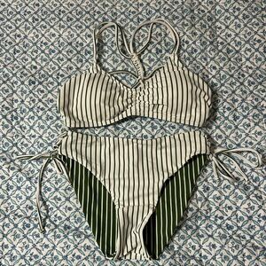 Cupshe Green and White Striped Bikini